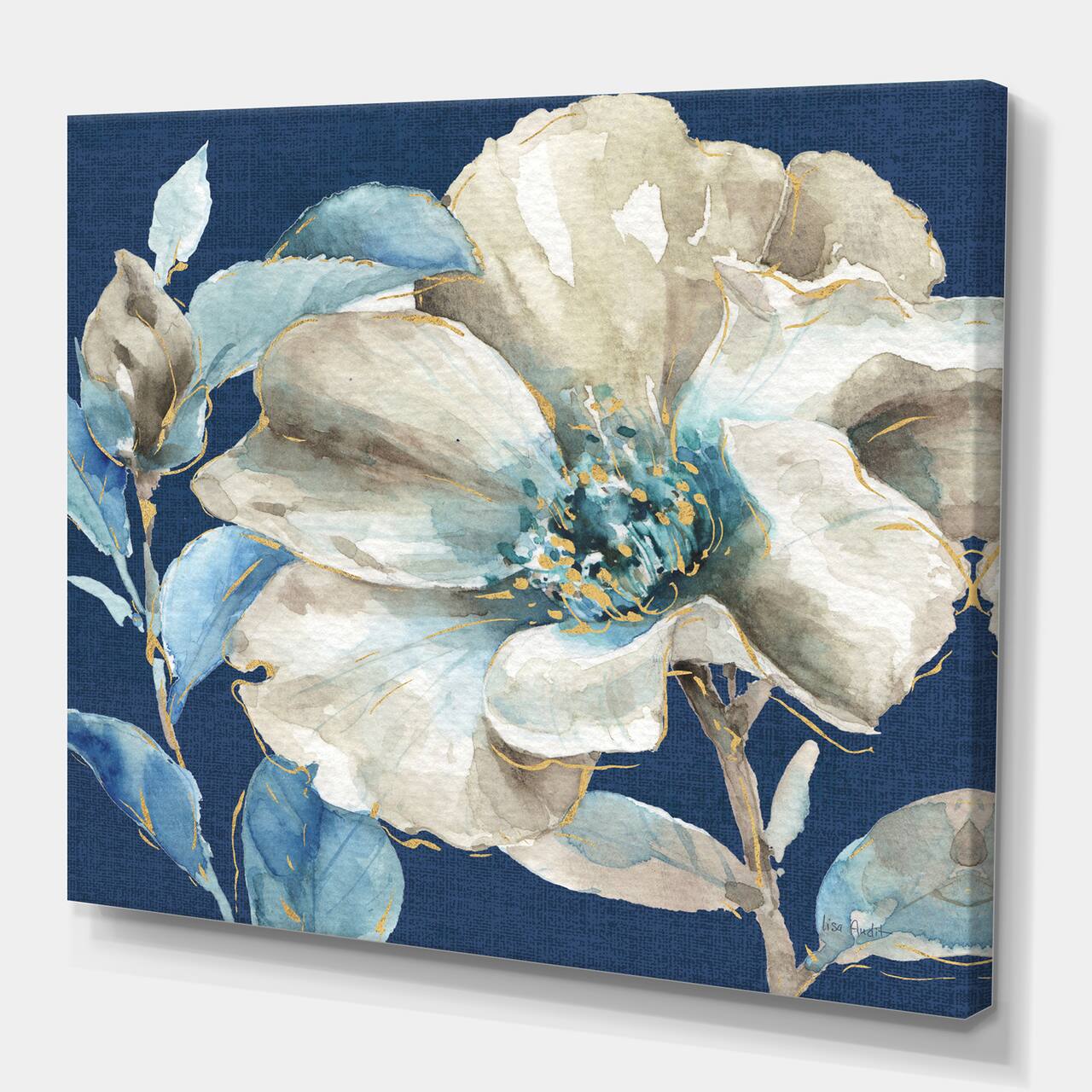 Designart - Indigold Watercolor Flower I - Farmhouse Gallery-wrapped Canvas
